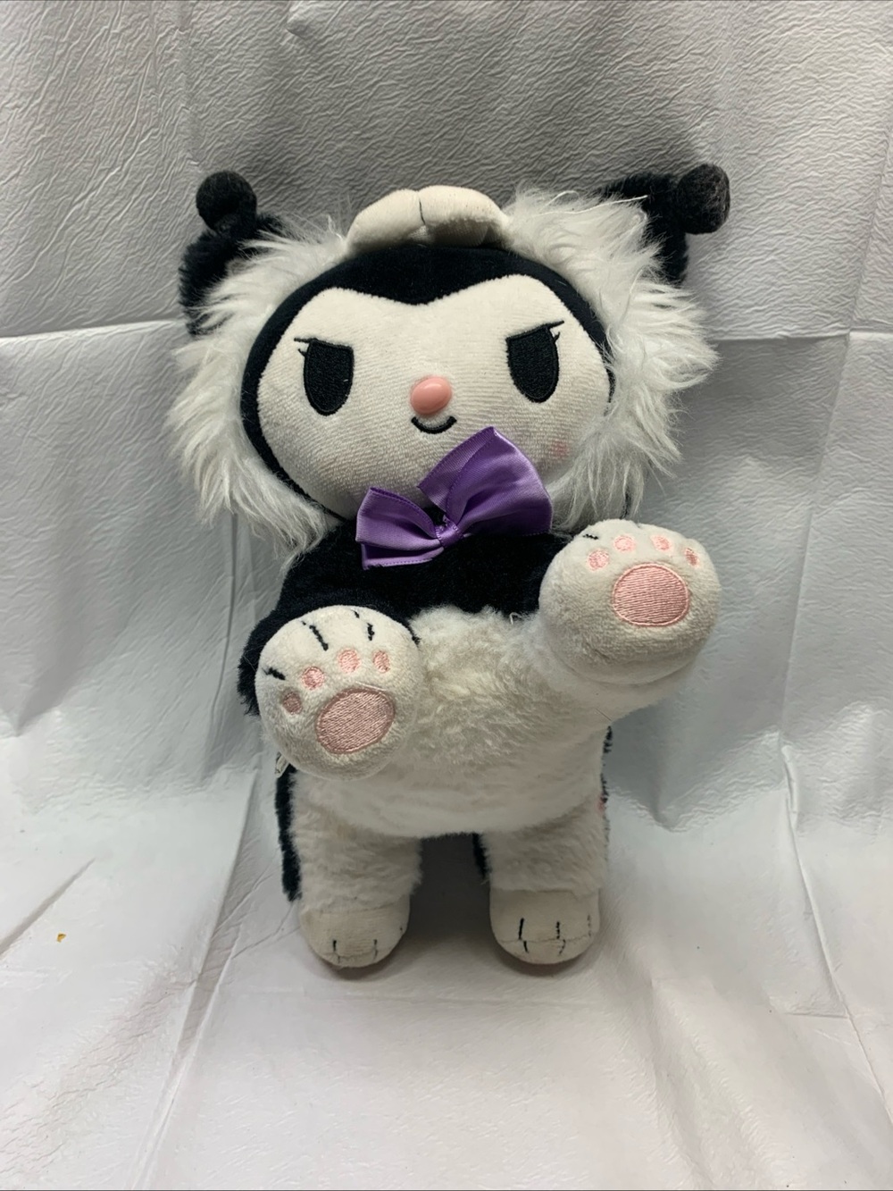 Sanrio Kuromi Plush 12” Black White Cat Purple Bow Stuffed Animal Kawaii